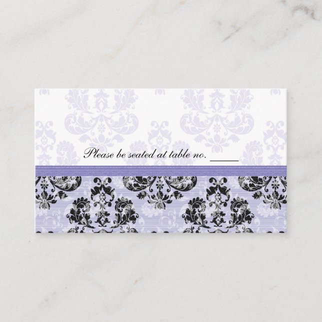 Purple and Black Damask Wedding Table Place Cards (Front)