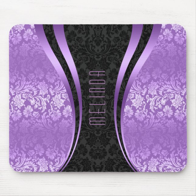 Purple and black damasks geometric design mouse pad (Front)