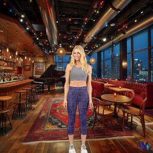 Purple and Black Denim: Personalize Logo & Text Capri Leggings