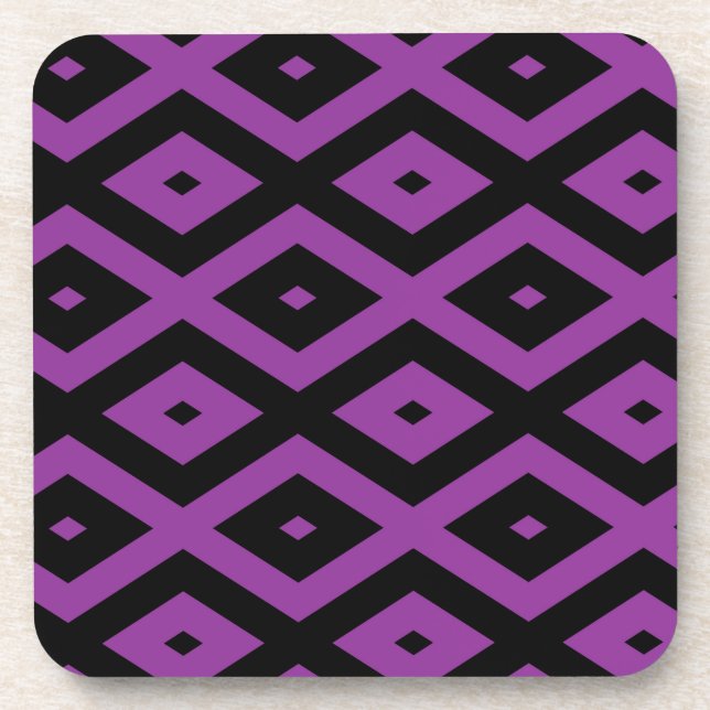 Purple and black diamond pattern beverage coaster (Front)