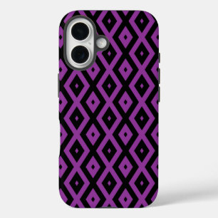 Purple and black diamond pattern iPhone 16 case