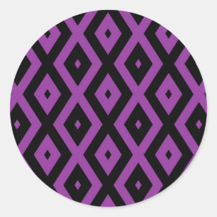 Purple and black diamond pattern classic round sticker