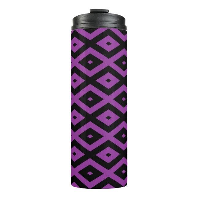 Purple and black diamond pattern thermal tumbler (Front)
