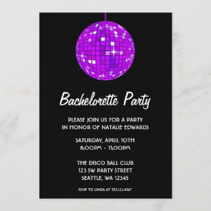 Purple and Black Disco Ball Bachelorette Party Invitation