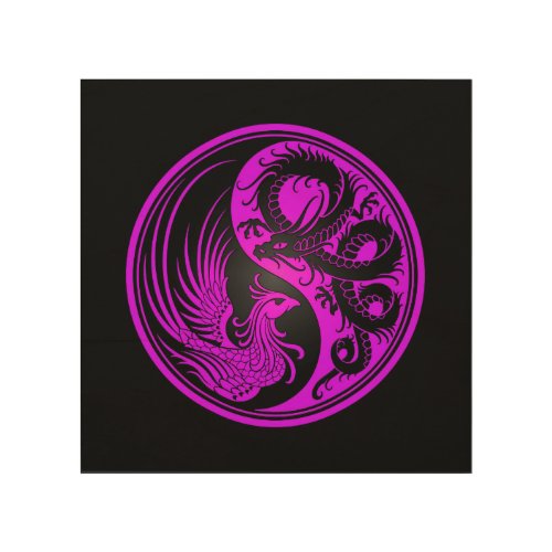 Purple and Black Dragon Phoenix Yin Yang Wood Wall Decor
