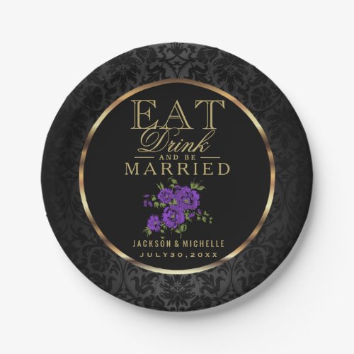 Purple and Black _ Eat Drink and Be Married Paper Plates