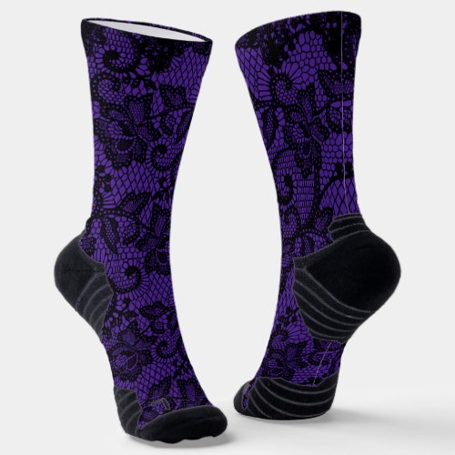 Purple And Black Faux Lace Socks