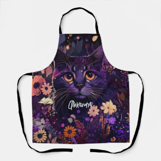 Purple and Black "Floral Cat" Apron