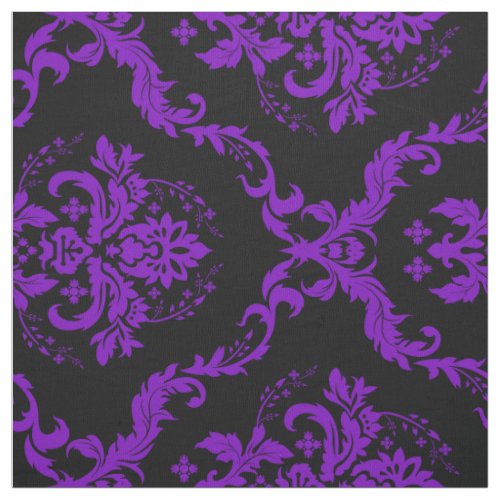 Purple And Black Floral Damasks Fabric