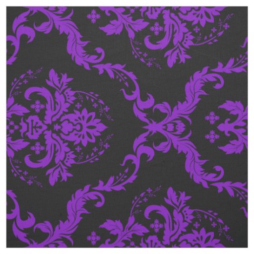 Purple And Black Floral Damasks Fabric