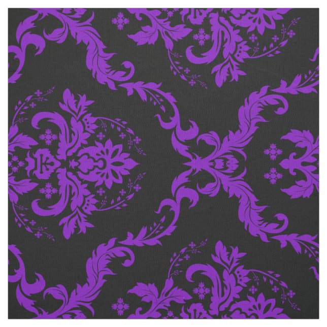 Purple And Black Floral Damasks Fabric (Swatch)