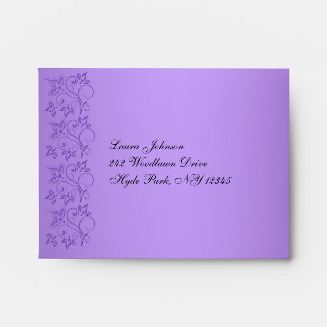 Purple and Black Floral Envelope for RSVP Card (Front)