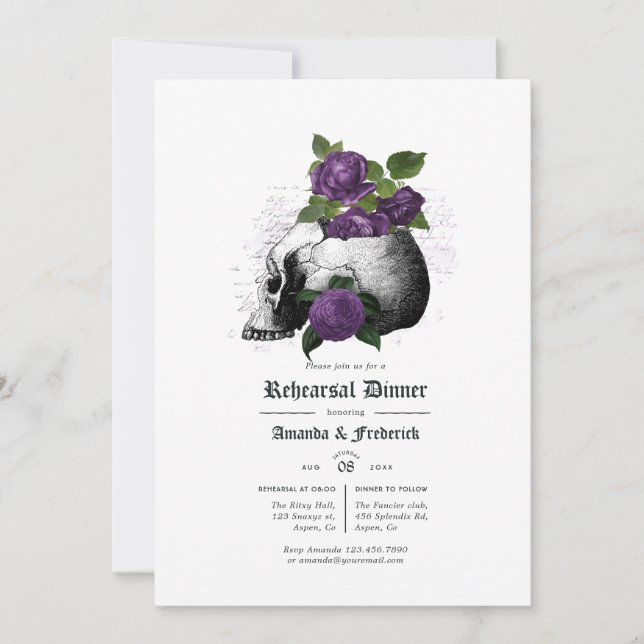 Purple and Black Floral Gothic Rehearsal Dinner Invitation (Front)