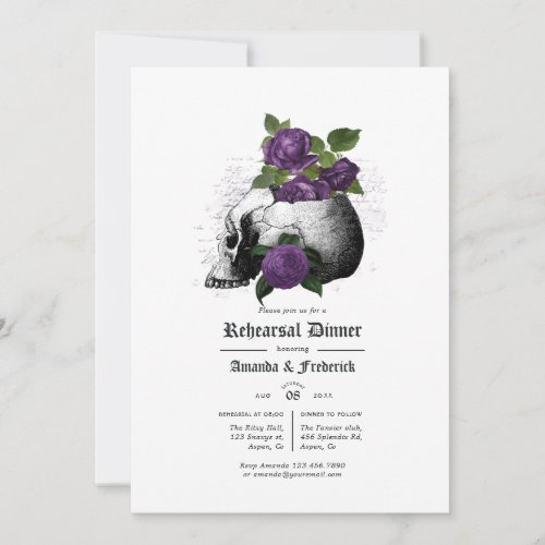 Purple and Black Floral Gothic Rehearsal Dinner Invitation