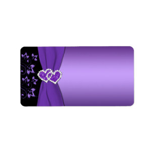 Purple and Black Floral Hearts Label - Blank
