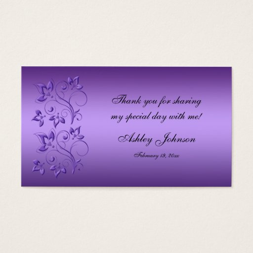 Customizable Purple and Black Floral Party Favor Tag Business Cards