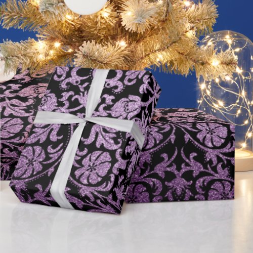 Purple and Black Floral Patten Wrapping Paper