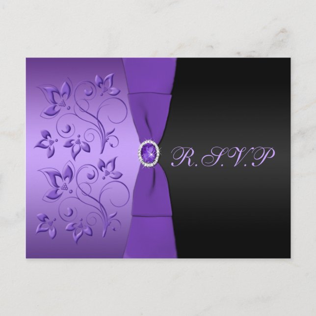 Purple and Black Floral R.S.V.P Postcard (Front)