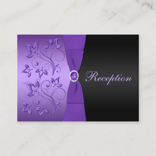 Purple and Black Floral Reception Enclosure Card Business Cards