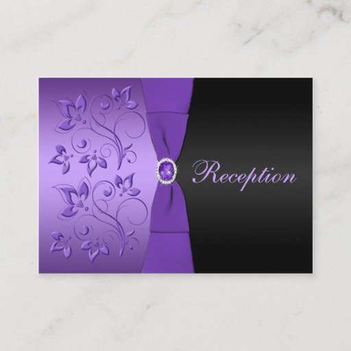 Customizable Purple and Black Floral Reception Enclosure Card Business Cards