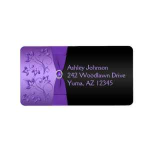 Purple and Black Floral Return Address Label