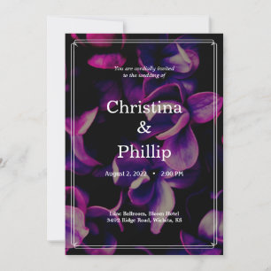 Purple and Black Floral Wedding Invitation