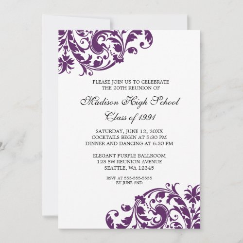 Purple and Black Flourish Class Reunion Custom Announcement