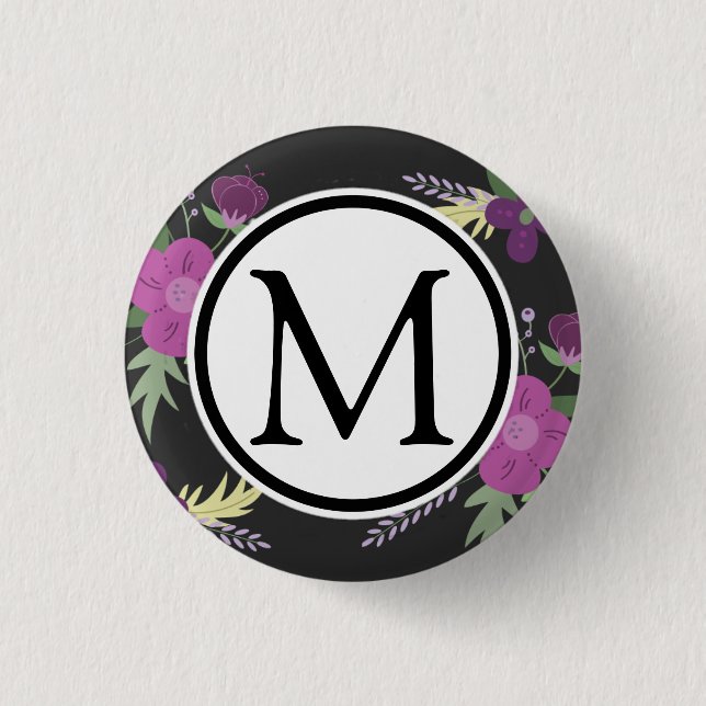 Purple and Black Flower Design Pinback Button (Front)