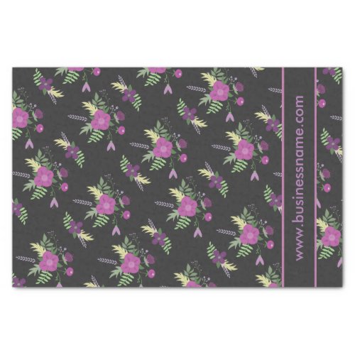 Purple and Black Flower Pattern Custom Text Tissue Paper