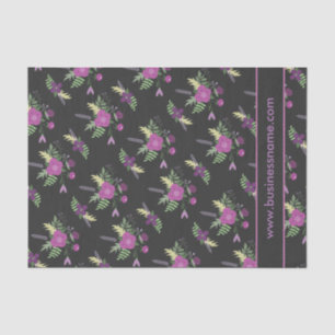 Purple and Black Flower Pattern Custom Text Tissue Paper