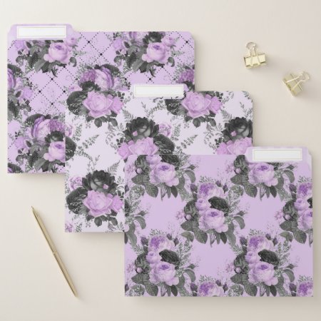 Purple And Black Flowers File Folder