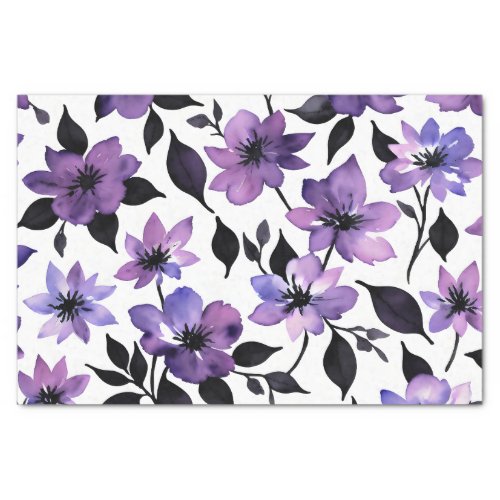 Purple and Black Flowers Watercolor Tissue Paper