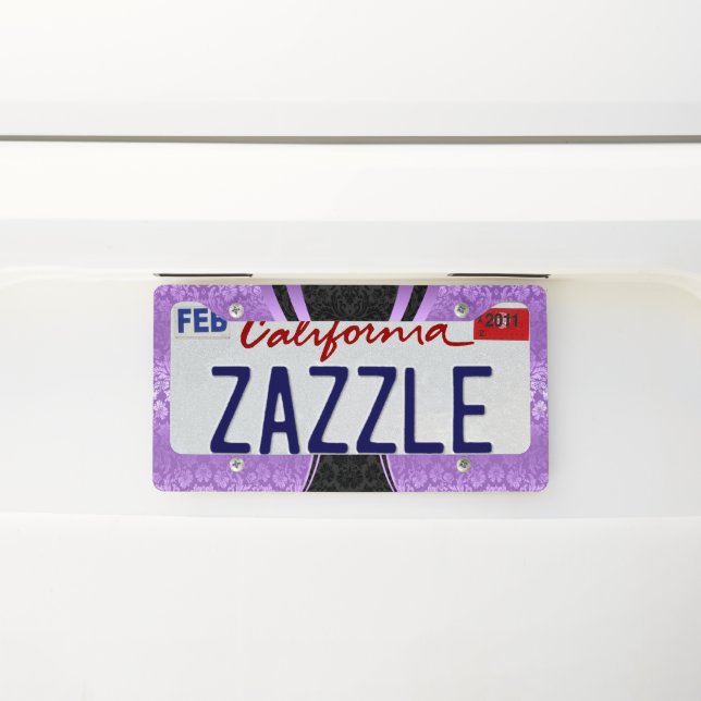 Purple and black geometric design license plate frame (On Car)