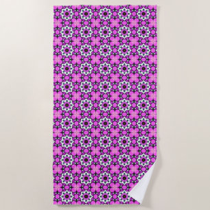 Purple and black geometric mandala pattern beach towel