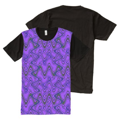 Purple and Black Geometric Wave Pattern All-Over-Print Shirt