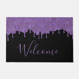 Purple and Black Glitter Drips Welcome Door Mat