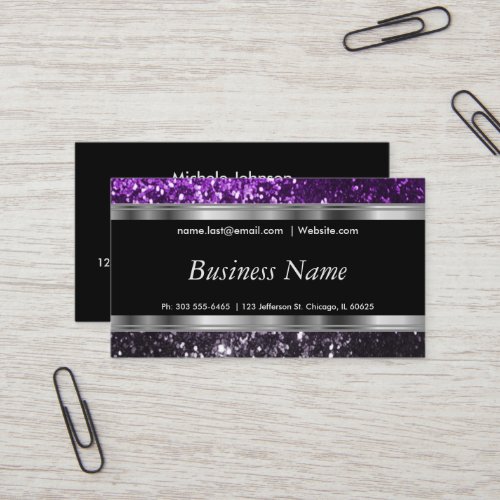 Purple and Black Glitter with Silver Accent Business Card