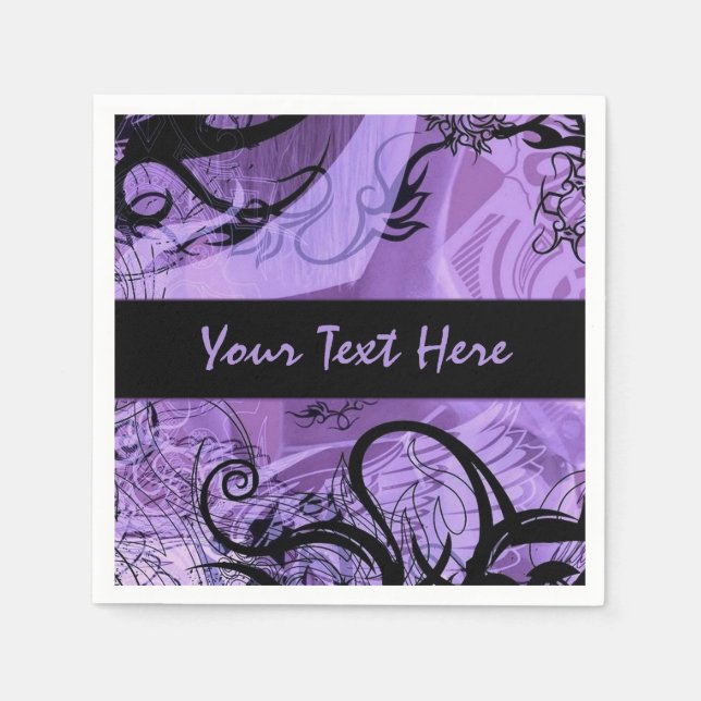 Purple and Black Goth Pattern Personalized Napkins (Front)