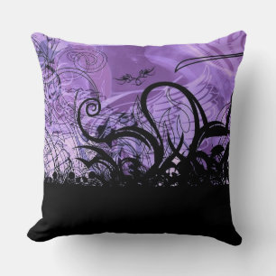 Purple and Black Goth Pattern Throw Pillow