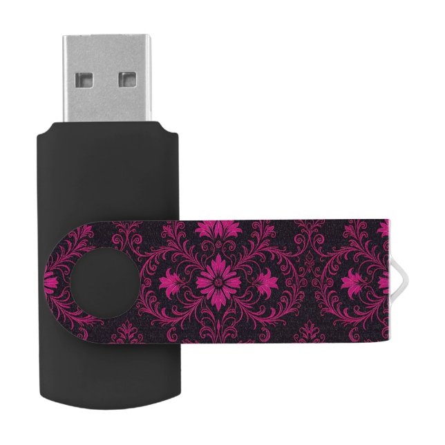 Purple and black gothic damask pattern flash drive (Opened)