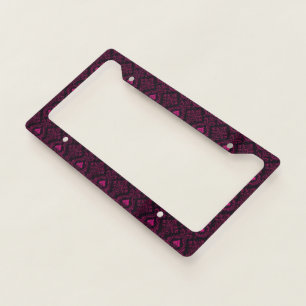 Purple and black gothic damask pattern license plate frame