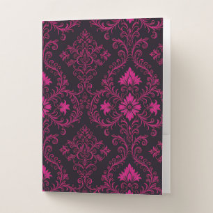 Purple and black gothic damask pattern pocket folder