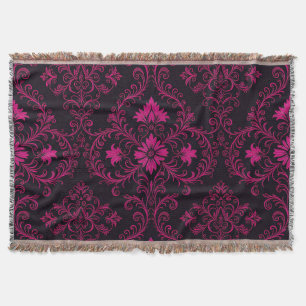 Purple and black gothic damask pattern throw blanket
