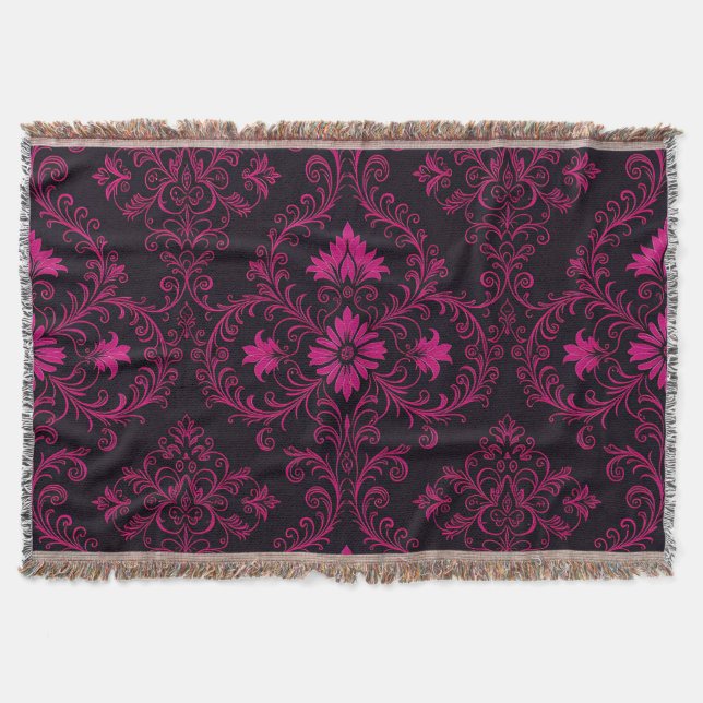 Purple and black gothic damask pattern throw blanket (Front)