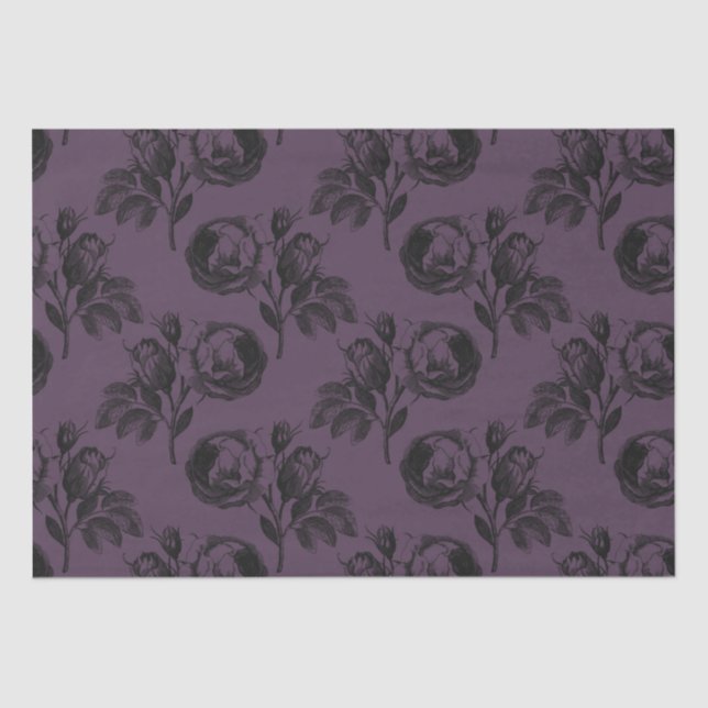 Purple and Black Gothic Floral Pattern Halloween Tissue Paper (Front)