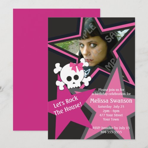 Purple and Black Gothic Rock Star Birthday Custom Invites