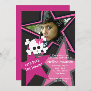 Purple and Black Gothic Rock Star Birthday Invitation