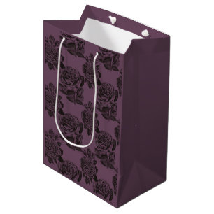 Purple and Black Gothic Roses Pattern Halloween Medium Gift Bag