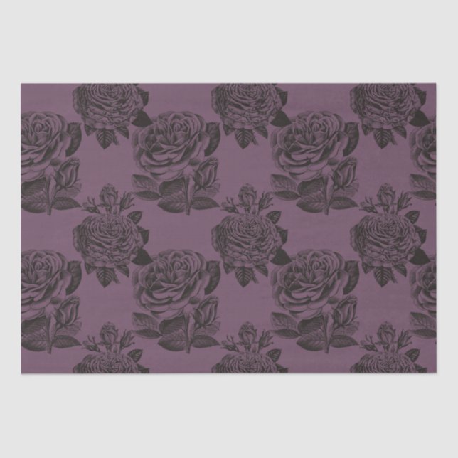 Purple and Black Gothic Roses Pattern Halloween Tissue Paper (Front)