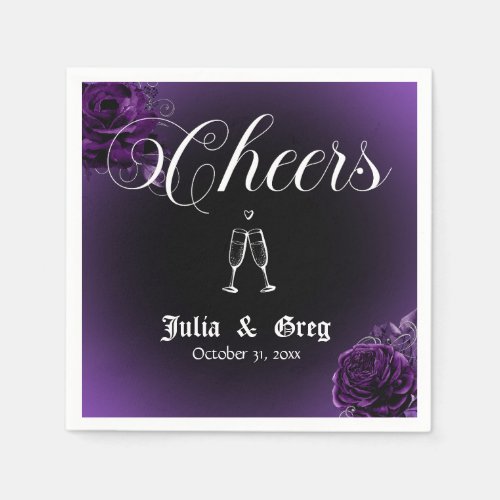 Purple and Black Gothic Wedding Cocktail Napkins